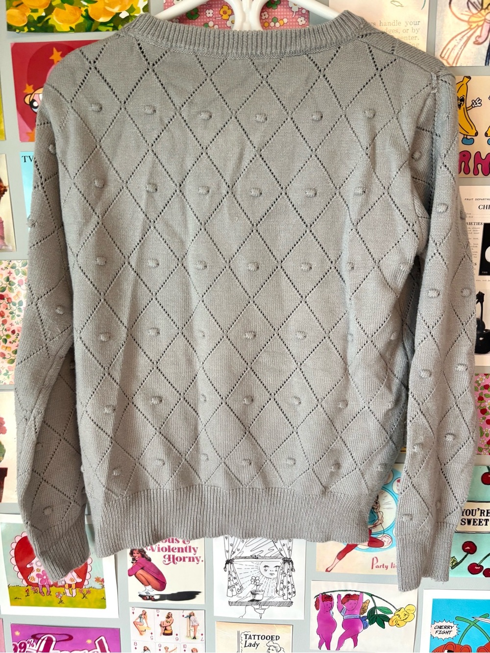 Light Gray Floral Unique Vintage Style Knit Sweater - Picture 3 of 4